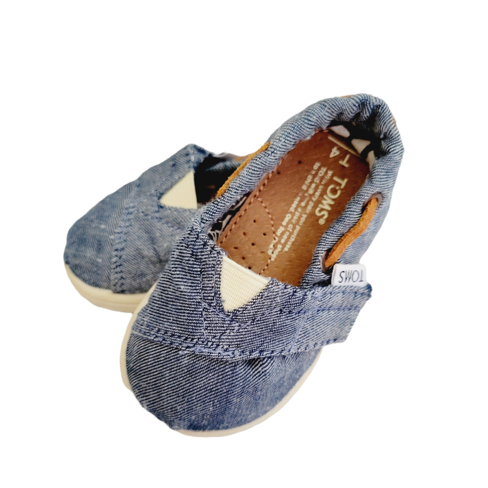 Toms Tiny Chambray Bimini Slip-On Shoes, Size 4